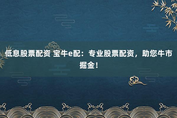 低息股票配资 宝牛e配：专业股票配资，助您牛市掘金！