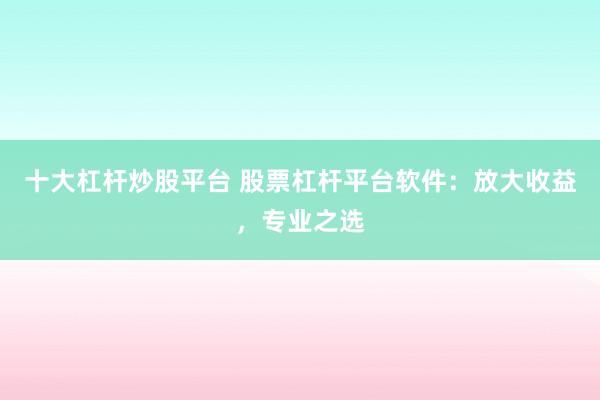 十大杠杆炒股平台 股票杠杆平台软件：放大收益，专业之选