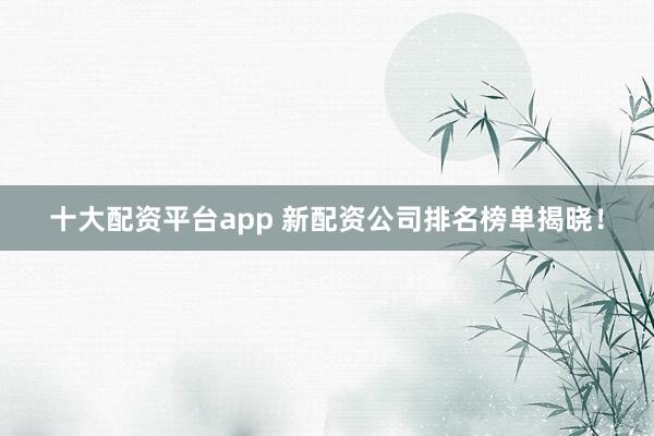 十大配资平台app 新配资公司排名榜单揭晓！