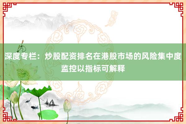深度专栏：炒股配资排名在港股市场的风险集中度监控以指标可解释