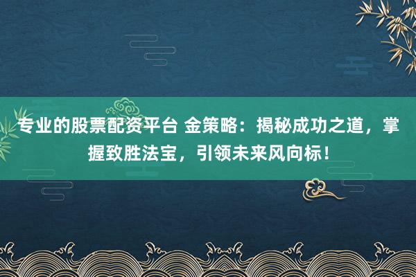 专业的股票配资平台 金策略：揭秘成功之道，掌握致胜法宝，引领未来风向标！