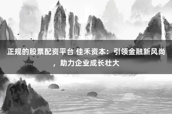 正规的股票配资平台 佳禾资本：引领金融新风尚，助力企业成长壮大